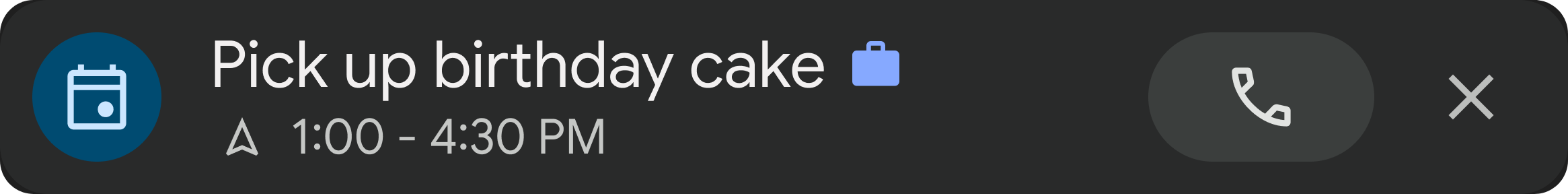 Reminder notification card