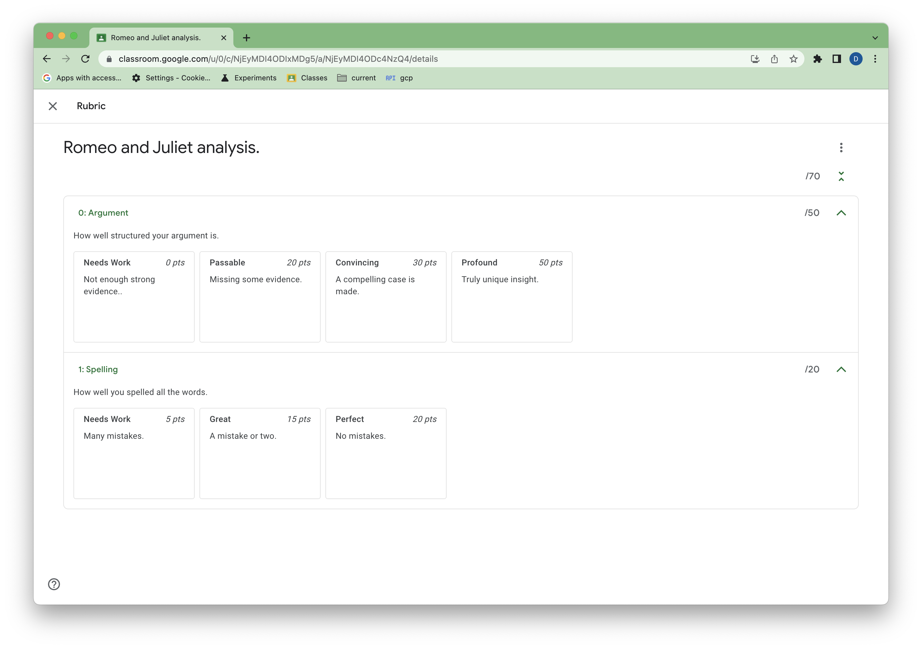 Melihat rubrik yang diperbarui di UI Classroom