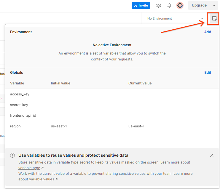 postman environment quicklook