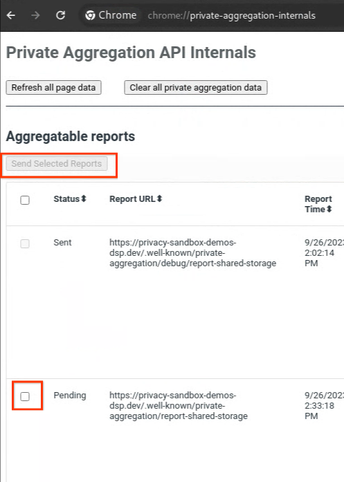 gửi aggregationreport riêng tư