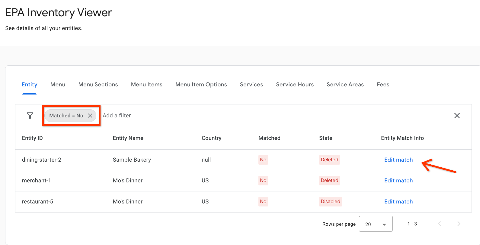 “广告资源视图”中显示的“修改匹配”按钮
