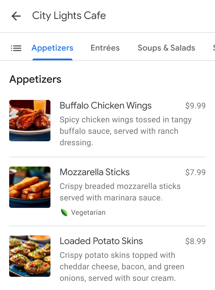 Przykładowe menu z opisami pozycji