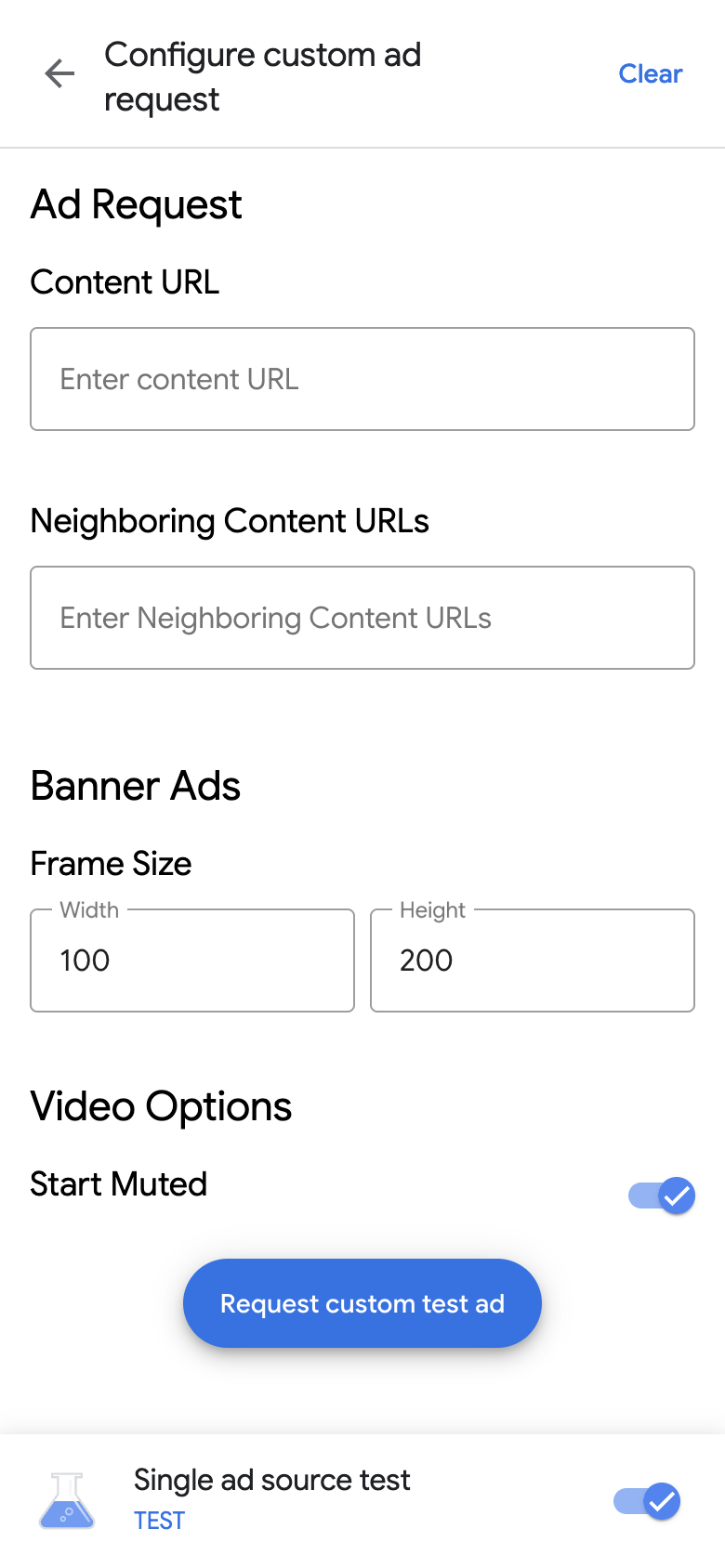 Configurar uma página de solicitação de anúncio personalizada para um banner
