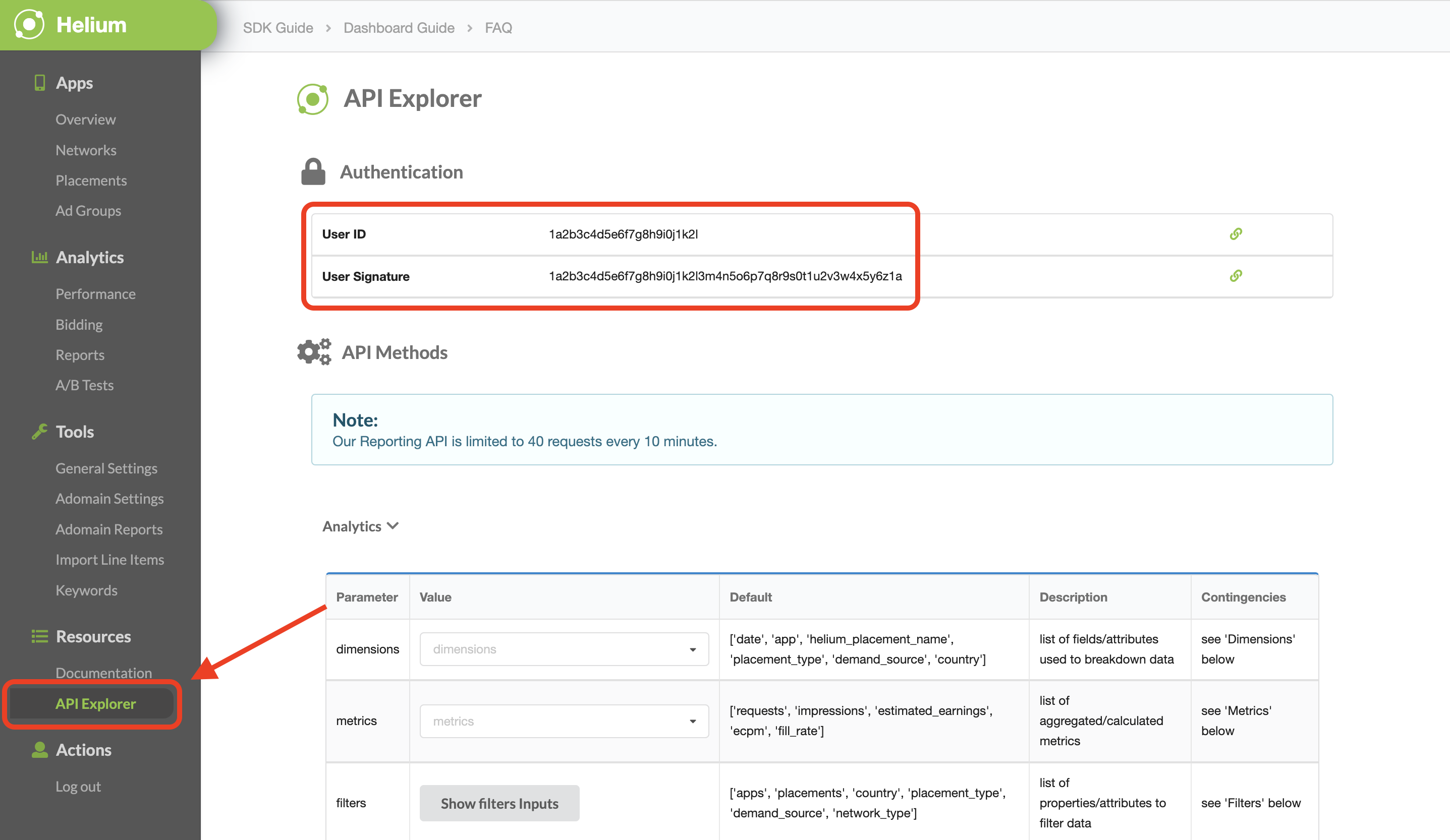 Explorador de la API de Chartboost
