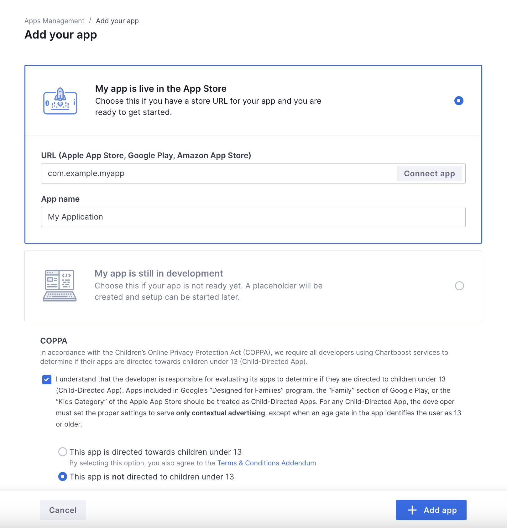 Formulario de app nueva