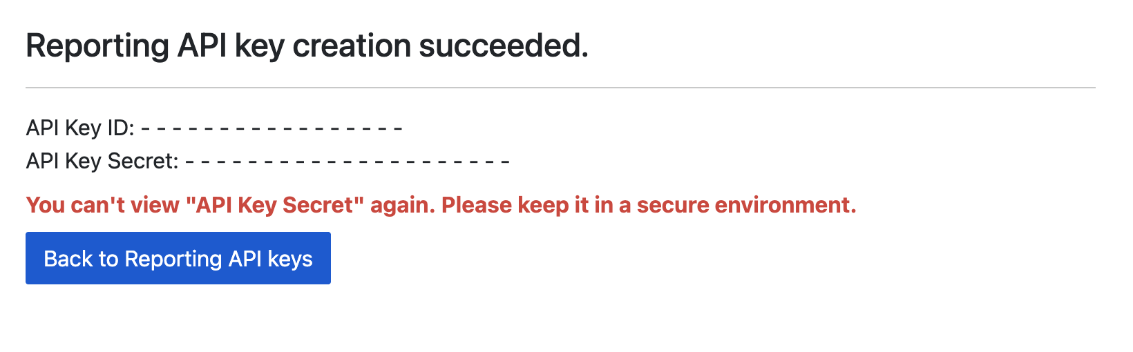 Reporting API 密钥表单