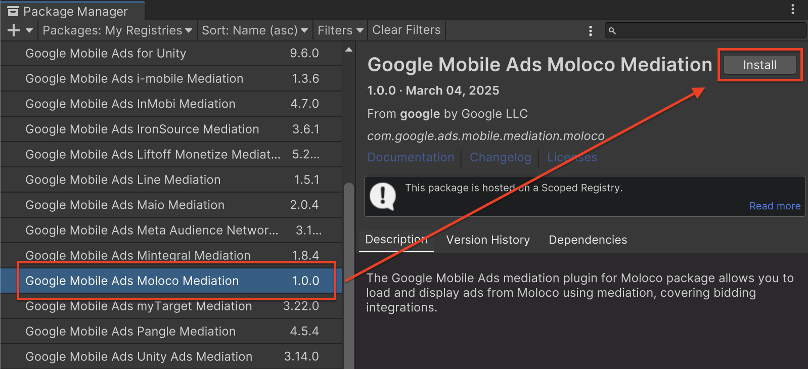 Установить из OpenUPM