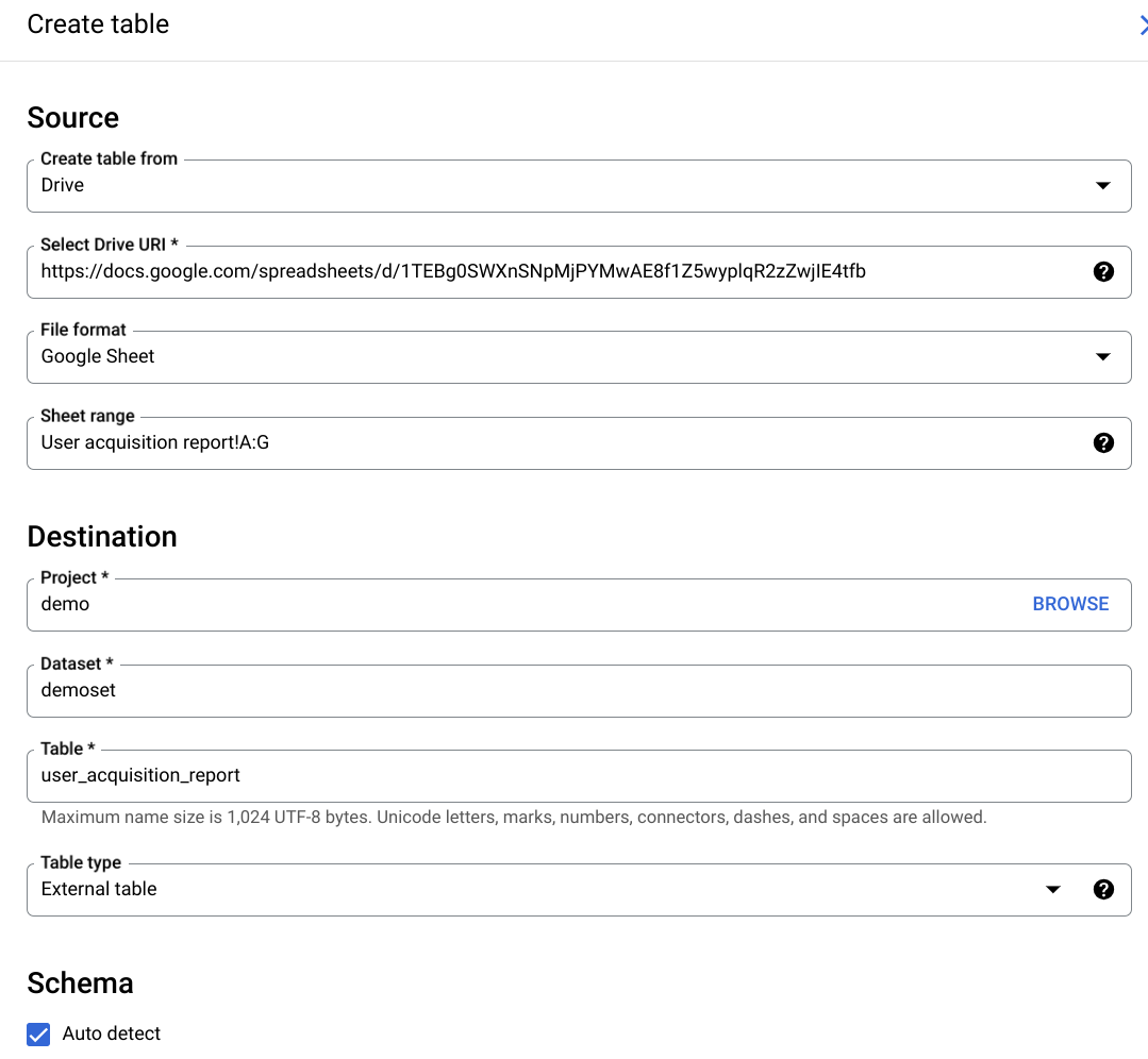 پیکربندی جدول خارجی BigQuery بخش 1
