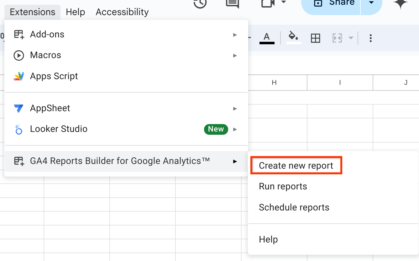 افزونه‌ی Google Analytics Sheets را باز کنید