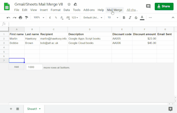 Ejemplo de combinación de correo electrónico