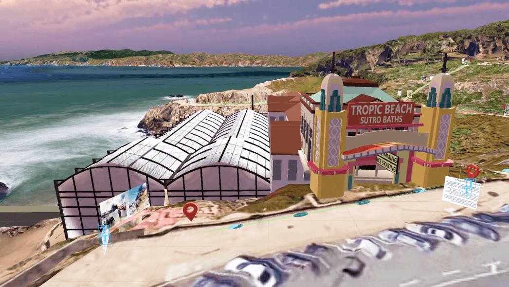 Tampilan virtual bangunan terkenal Sutro Baths dalam augmented reality