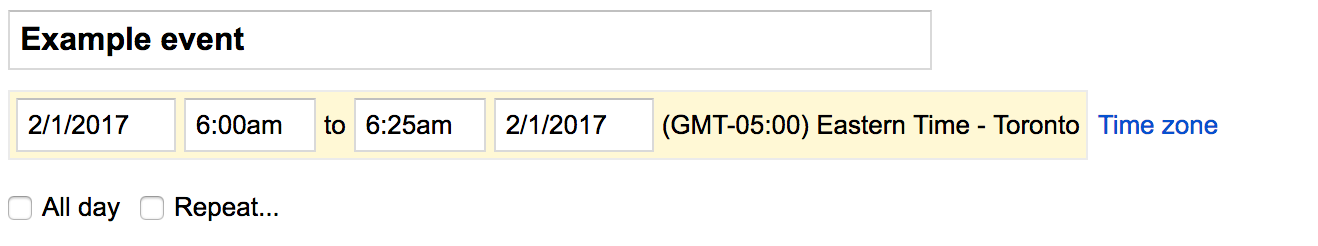 予定のタイムゾーンが表示されているスクリーンショット フラグメント