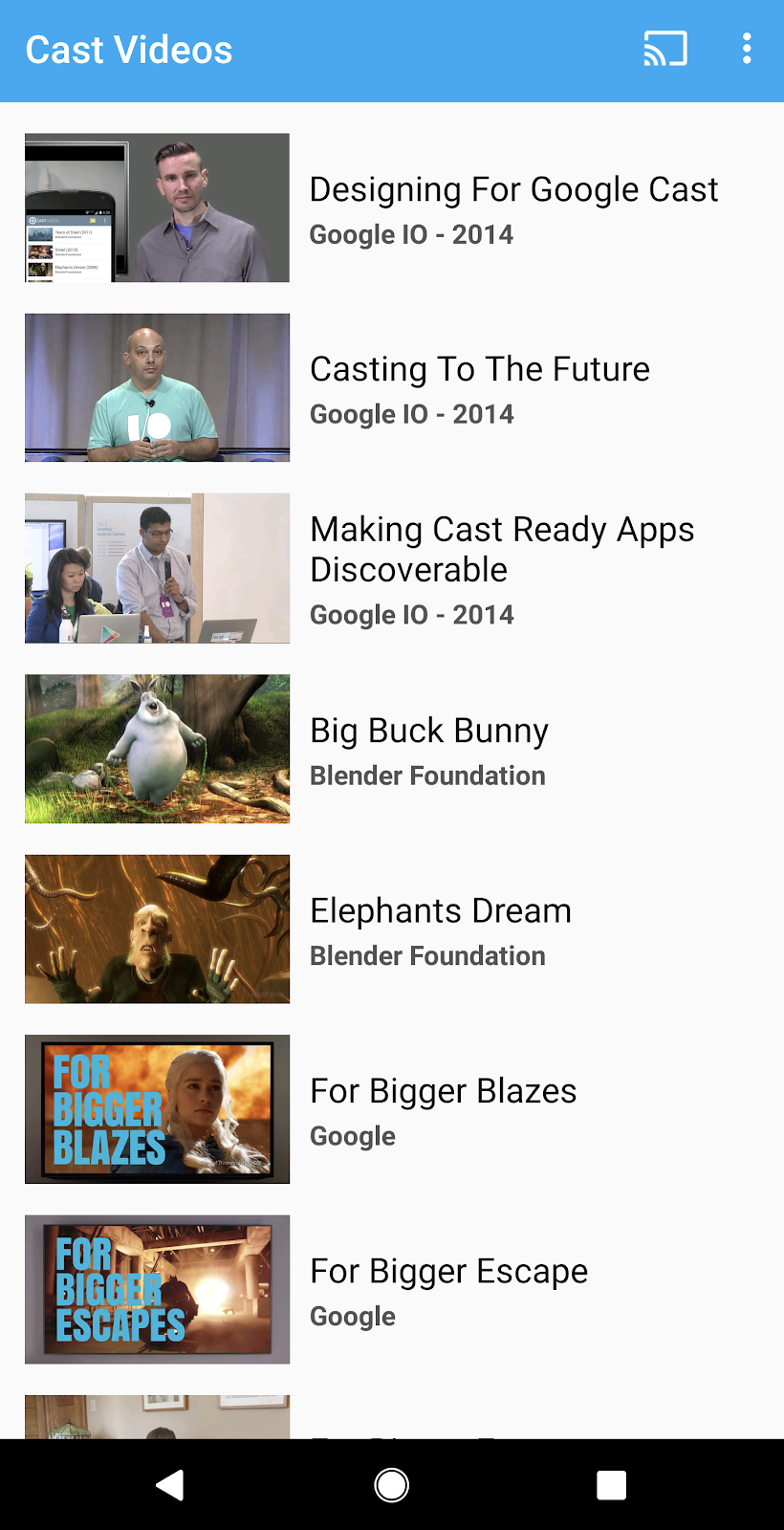 تصویر برنامه فرستنده Cast Videos که روی صفحه تلفن Android اجرا می شود