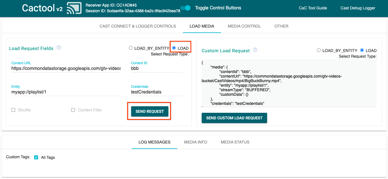 命令和控制 (CaC) 工具的“Load Media”标签页的图片