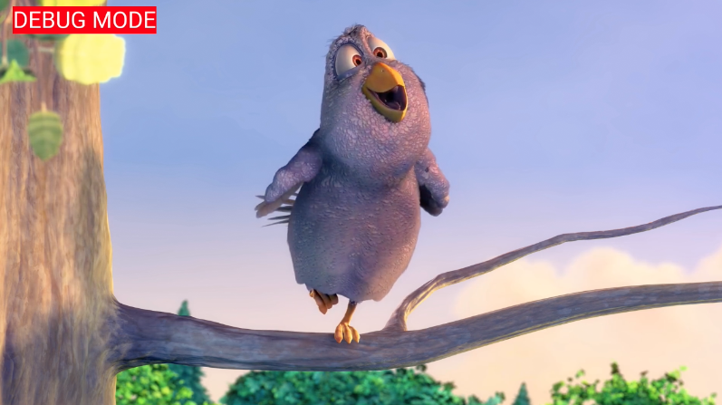 फ़्रेम के ऊपरी बाएं कोने में लाल रंग के बैकग्राउंड पर &#39;डीबग मोड&#39; मैसेज के साथ चल रहे वीडियो की इमेज