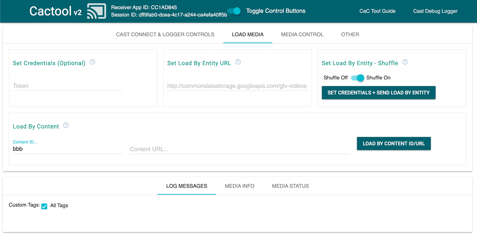 Image of the 'Load Media' tab of the Command and Control (CaC) Tool