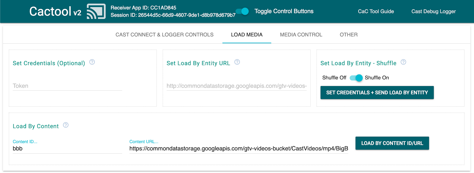 指揮與控制 (CaC) 工具「Load Media」分頁的圖片