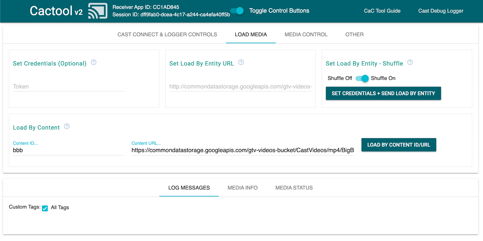 指揮與控制 (CaC) 工具「Load Media」分頁的圖片