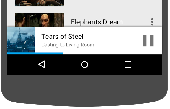 Illustrazione della parte inferiore di un telefono Android che mostra il mini player nell'app Trasmetti video