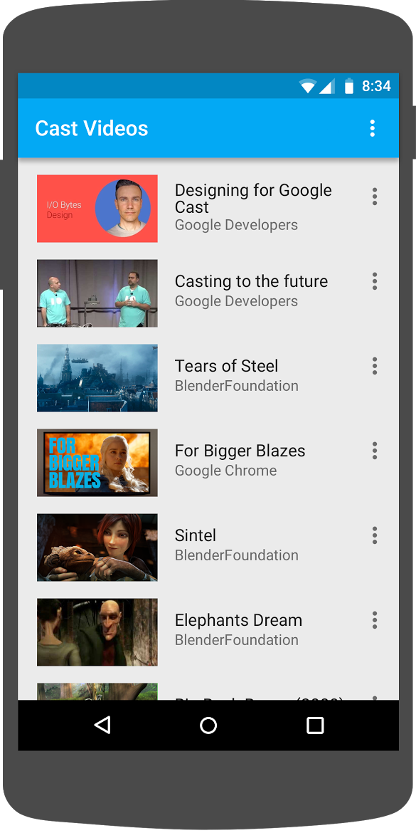 Illustration of an Android phone running the 'Cast Videos' app