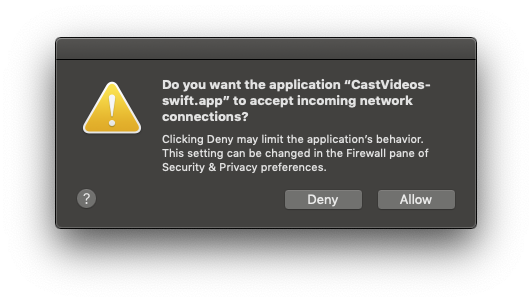 תיבת דו-שיח לאישור עם בקשה לאשר חיבורי רשת נכנסים