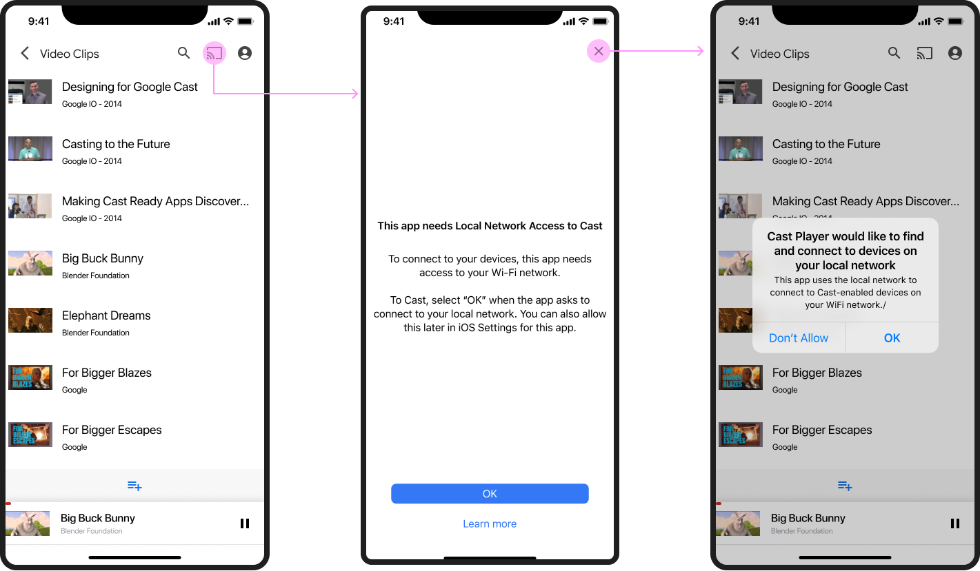 Fluxo de aceitação de acesso à rede local do Google Cast