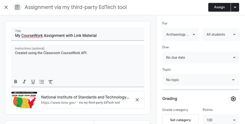 Modificare un compito di CourseWork con allegato del link al materiale