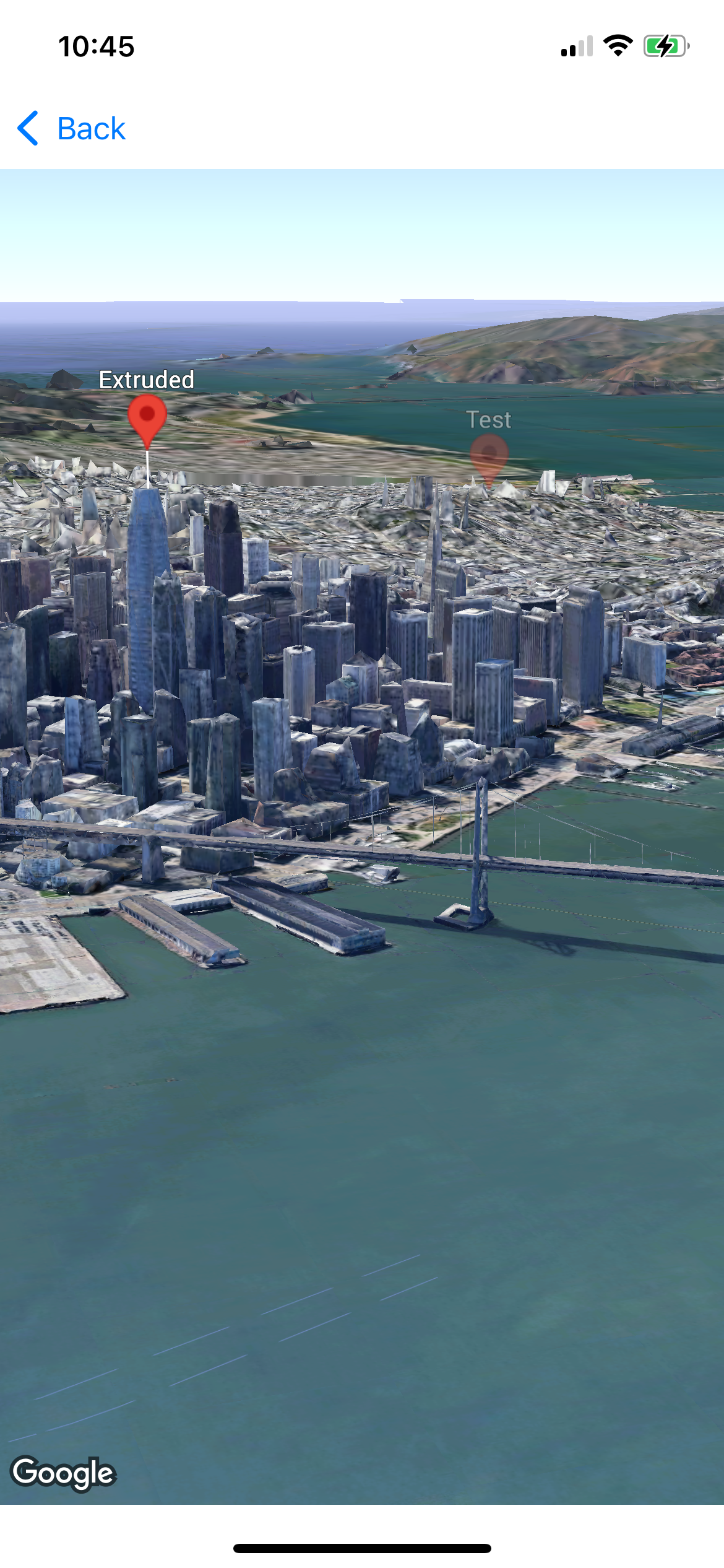 Mapa 3D mostrando um marcador