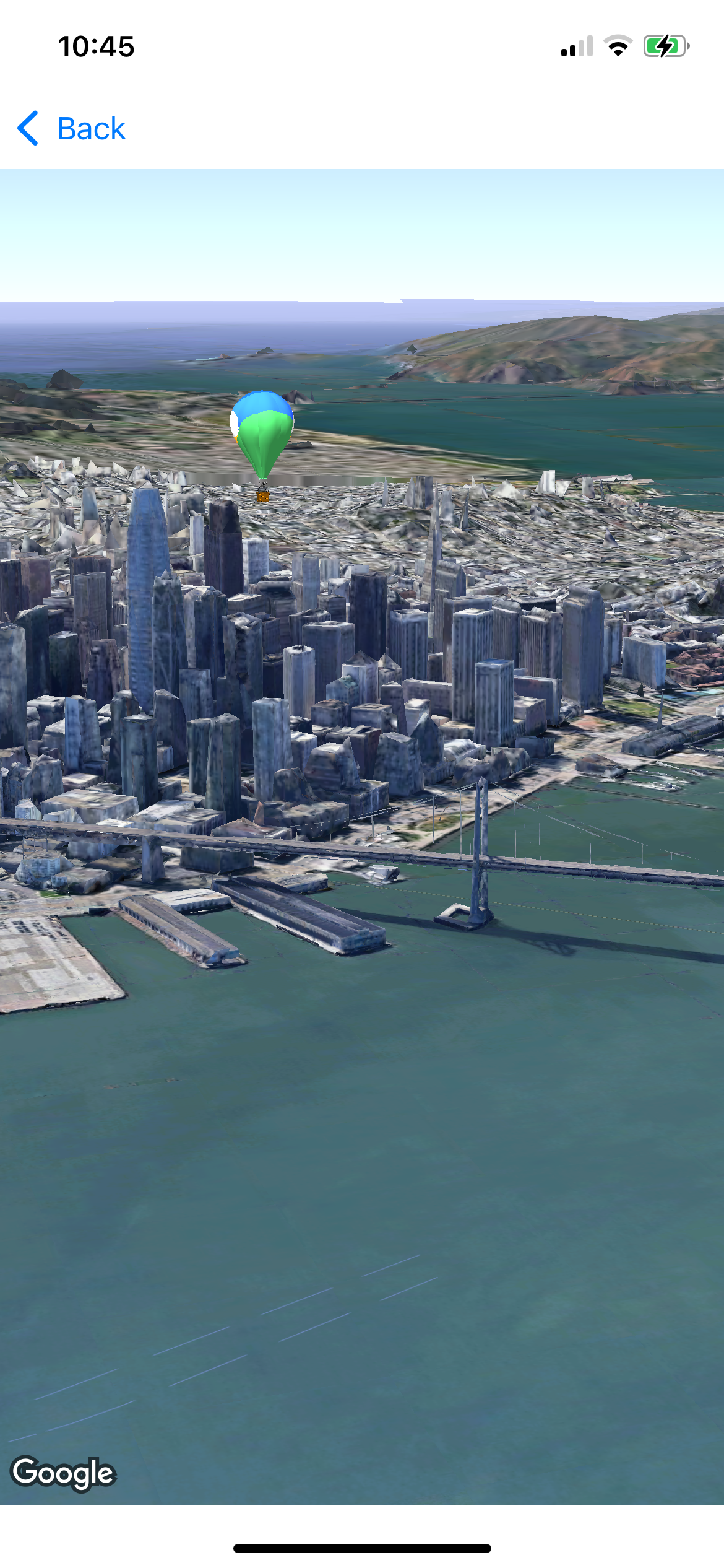 旧金山的 3D 地图，其中包含热气球模型