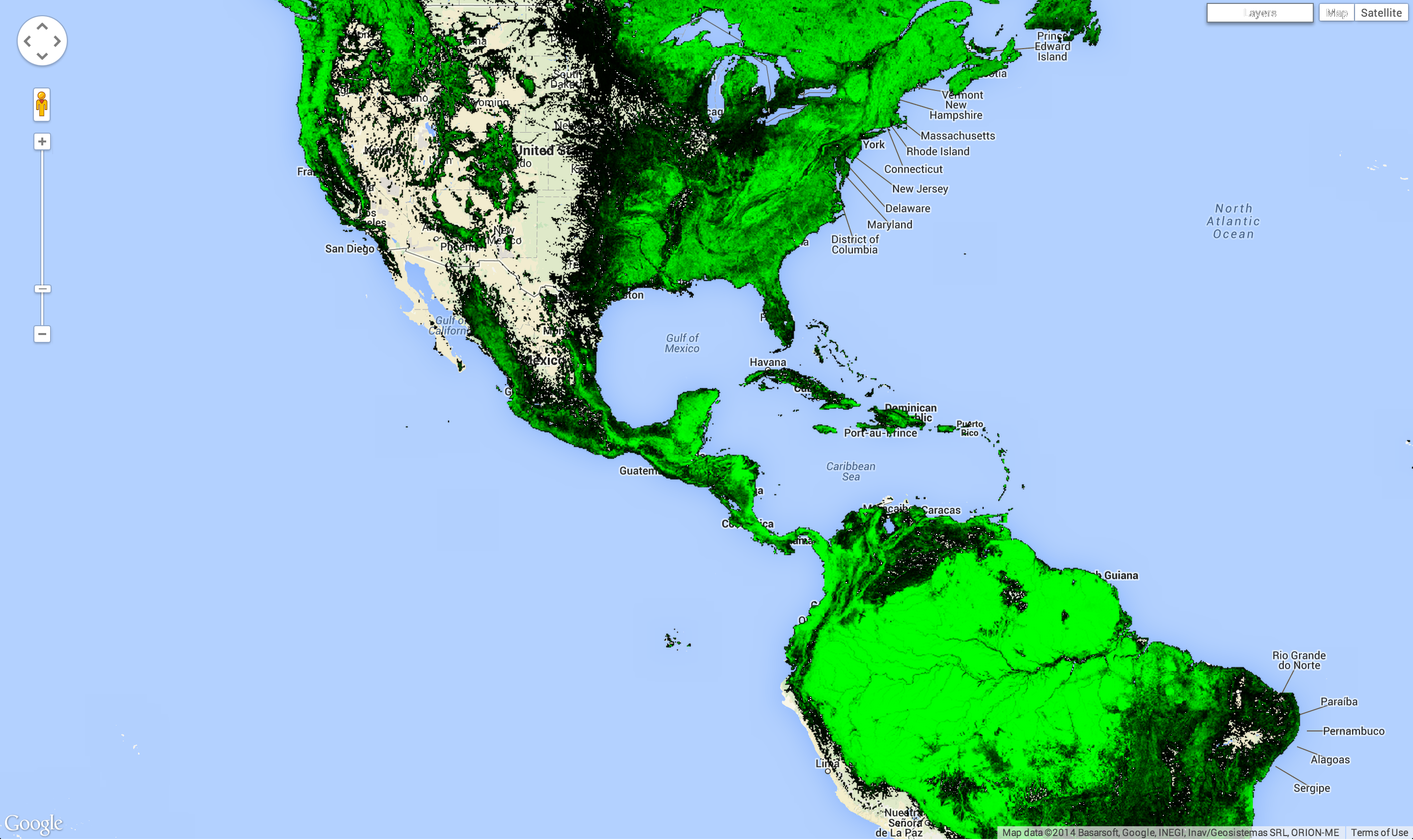 Couverture arborée des Amériques