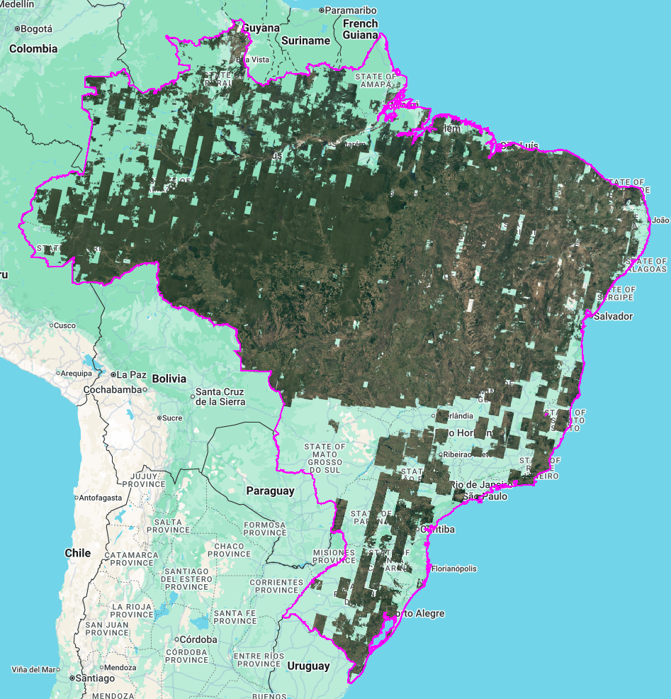 巴西地图，显示了 G-BFID v1.0 可视基本地图的空间覆盖范围。