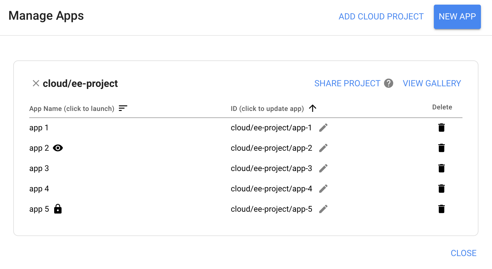 Vom Projekt verwaltete Apps aktivieren