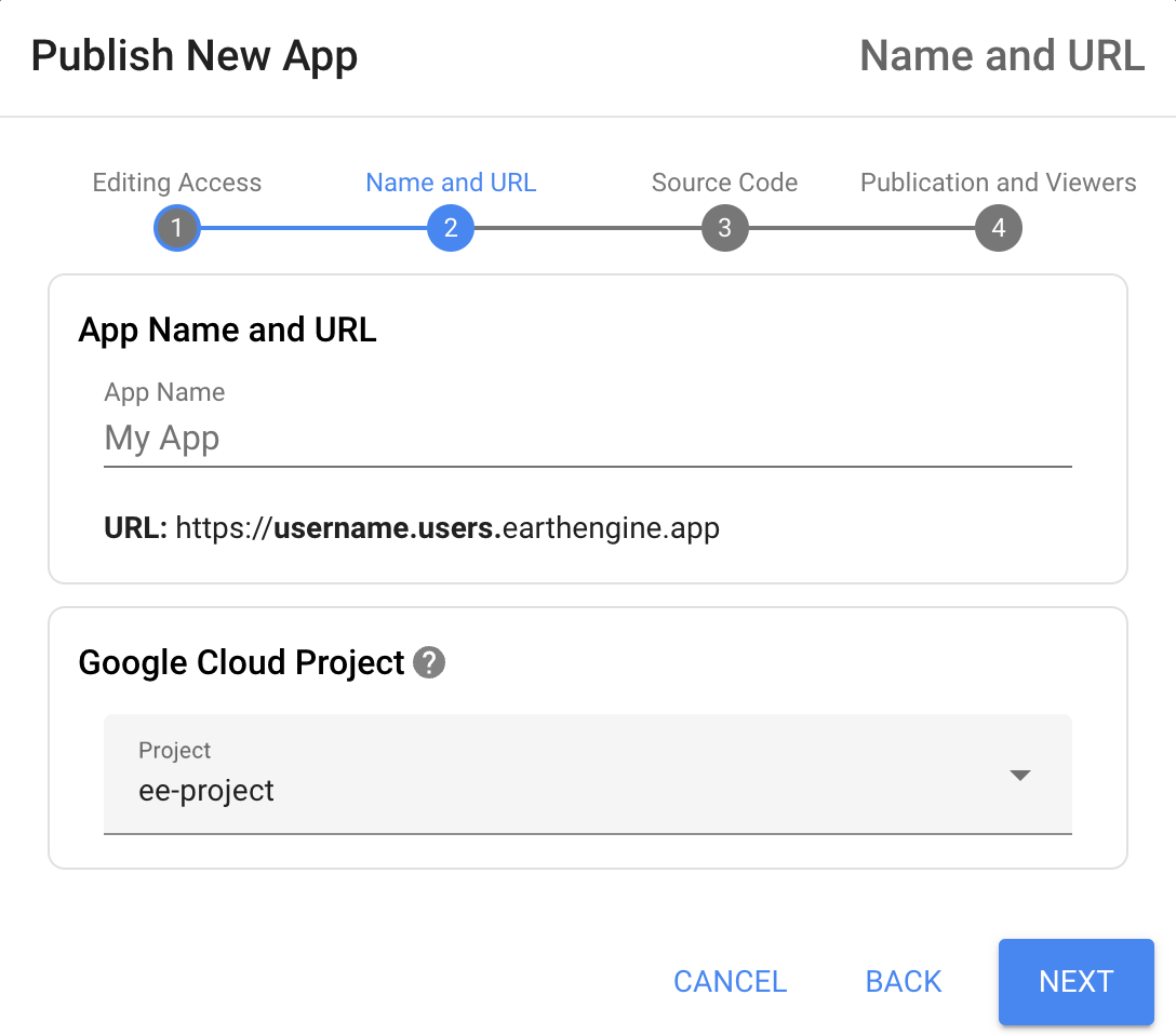 アプリ、名前、URL を公開する