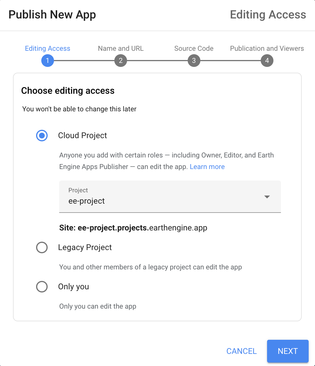 Pubblicare un'app di proprietà del progetto