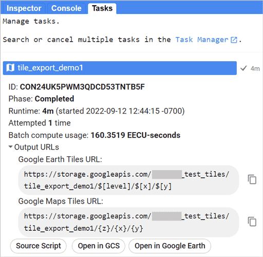URL đầu ra từ tác vụ xuất thẻ thông tin