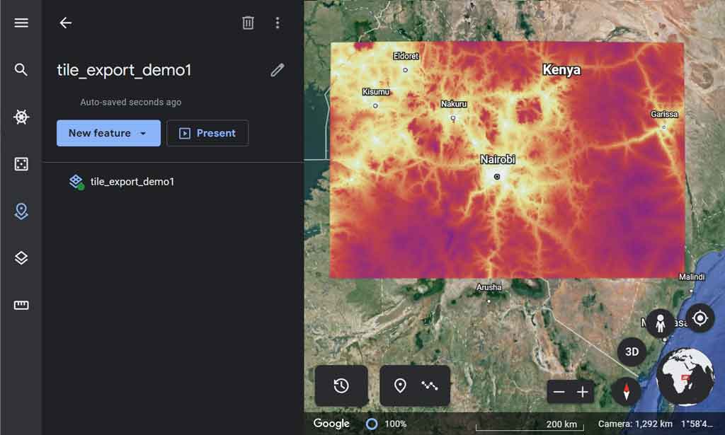 Blocos de mapa mostrados no Google Earth Web