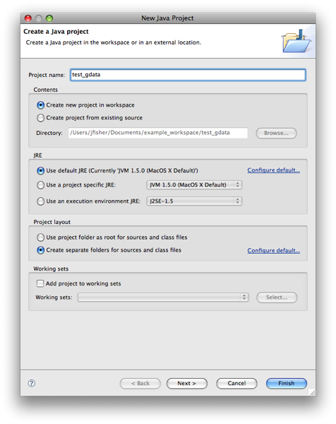 Finestra Nuovo progetto di Eclipse