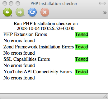 Captura de pantalla del resultado del verificador de instalación de PHP