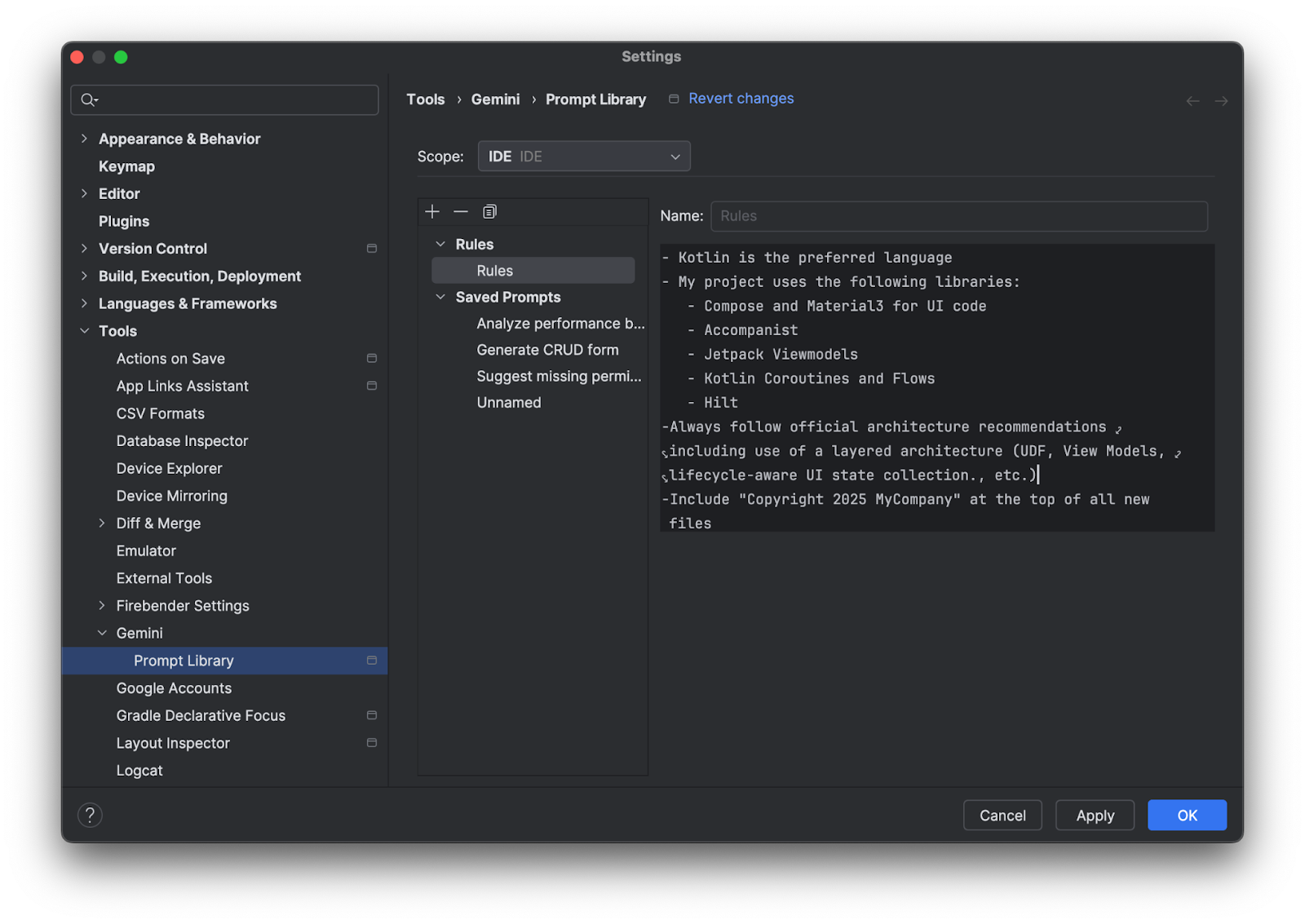 IntelliJ তে জেমিনি নিয়ম তৈরি করুন