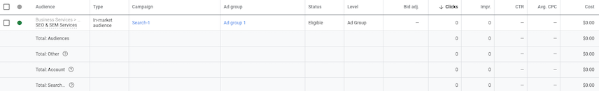 Google Ads UI Audiences screen