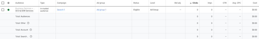 شاشة "شرائح الجمهور" في واجهة مستخدم "إعلانات Google"