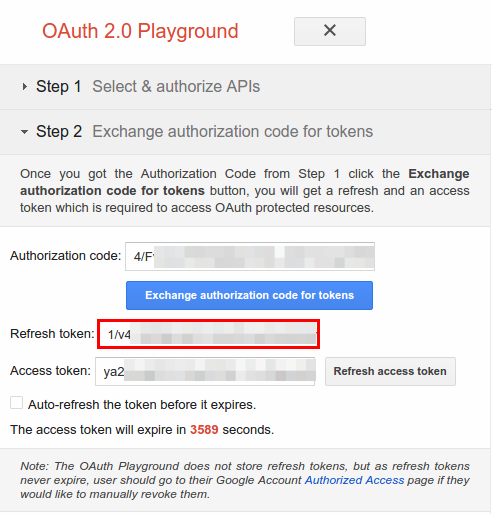 Token de actualización de Playground