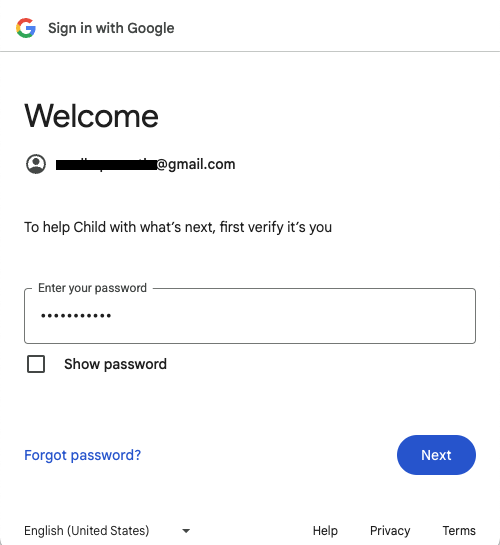 Page du mot de passe d&#39;autorisation parentale