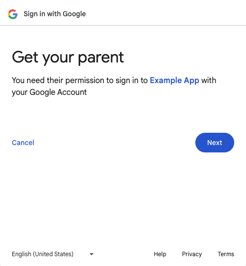 Get parent to approve sign in page