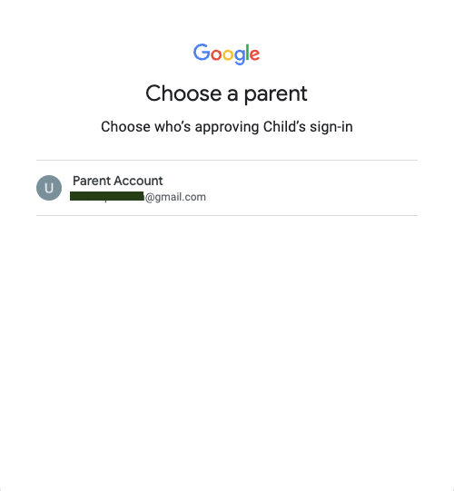 Choose a parent to approve sign in page