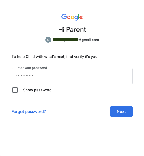 Sandi untuk Akun Google orang tua guna menyetujui halaman login