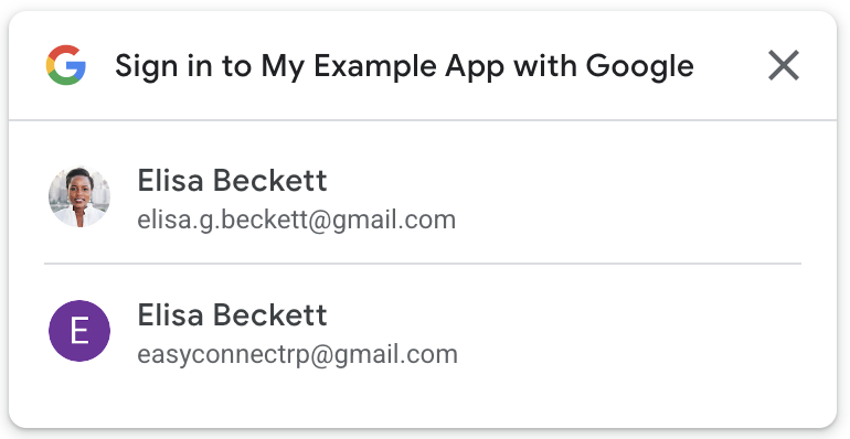 Contoh halaman Pemilih Akun