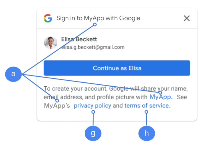 Configuración de consentimiento de OAuth como se muestra en One Tap