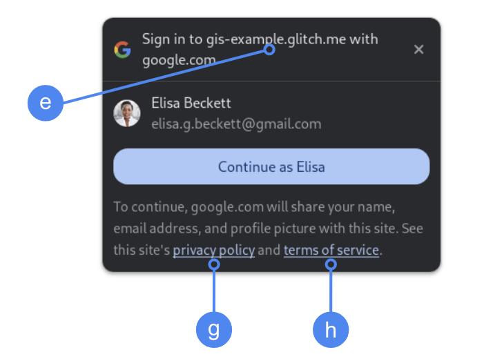 Configuración de consentimiento de OAuth que muestra Chrome One Tap con FedCM