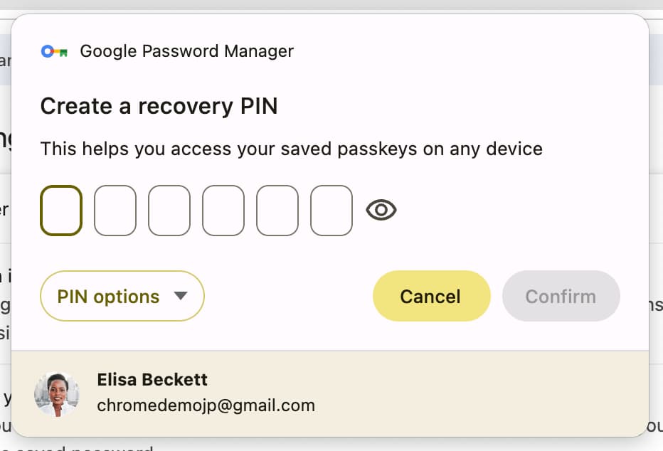 Chrome prosi o kod PIN do Menedżera haseł Google